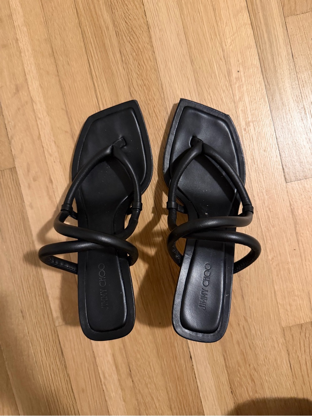 Jimmy Choo Black Square-Toe Twisted-Strap Sandals